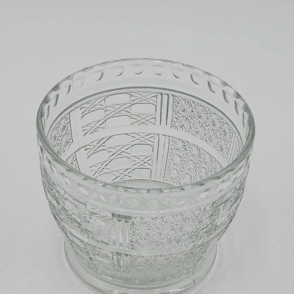 Vintage KIG Clear Pressed Glass Starburst & Geometric Panel Votive Candle Holder
